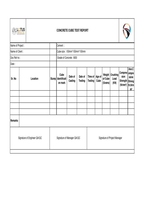 cube test report format excel